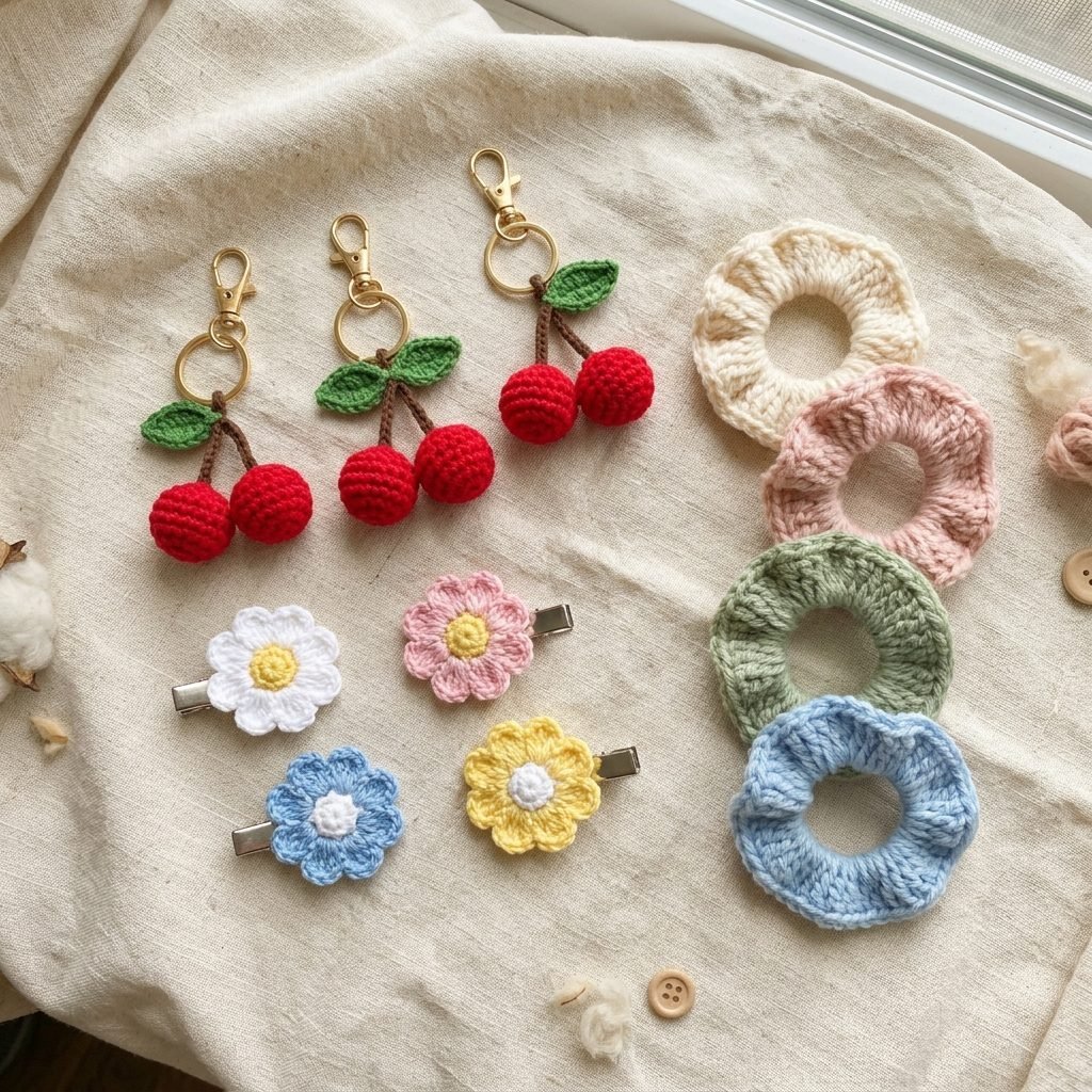 Sweet Cherry Keychains & Daisy Clips Set