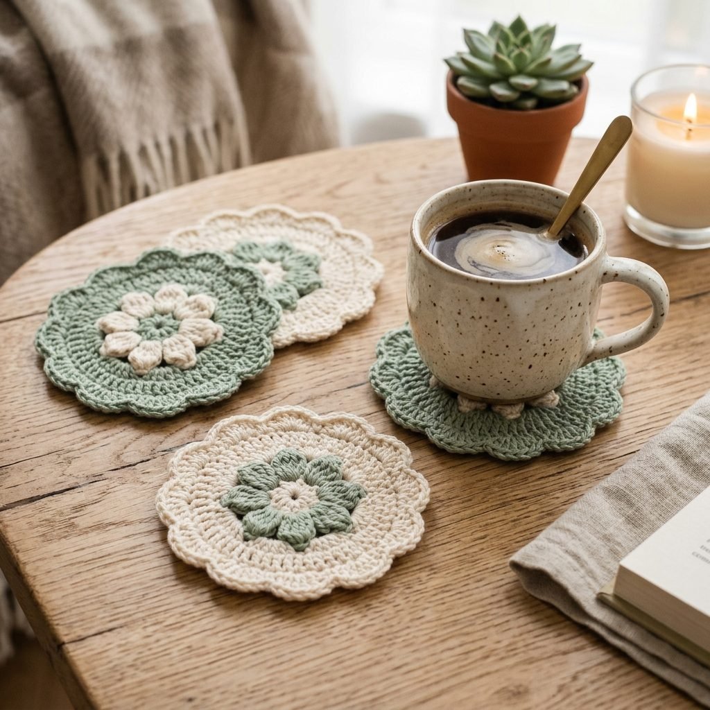 Scalloped Floral Mug Coasters (Set of 4)
