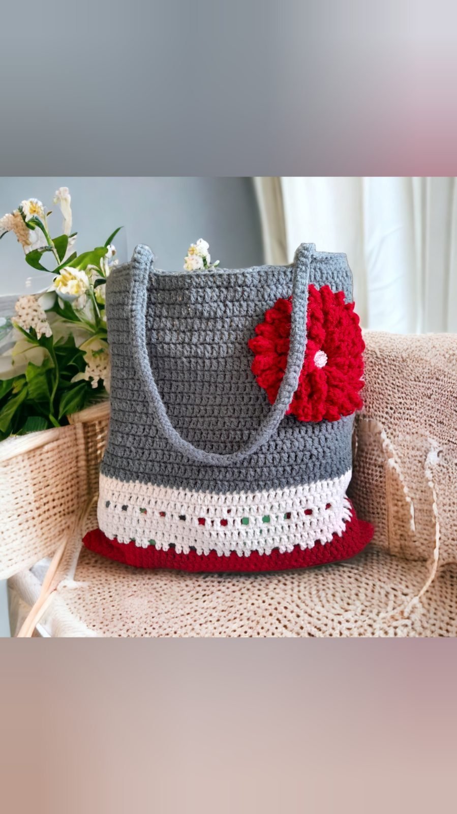 Rose Bloom Grey Shopper Tote